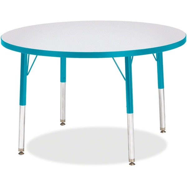 Jonti-Craft Berries Round Activity Table, 36 in. Diameter, E-height, Freckled Gray/Teal/Gray 6488JCE005 - main