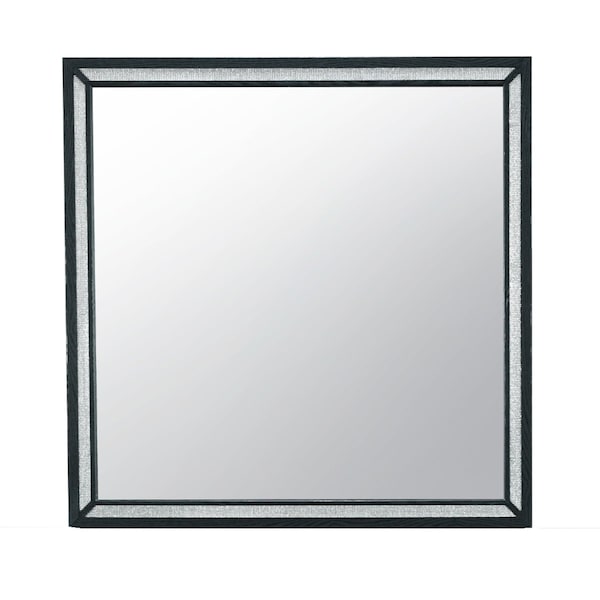 Homeroots 37" Black Faux Crystal And Wood Dresser Mount Framed Mirror 564638 - main
