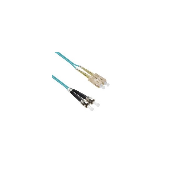 Cable Wholesale SC/UPC to ST/UPC OM3 Duplex 2.0mm Fiber Optic Patch Cord, OFNR, Multimode 50/125, Aqua SCST-31005 - main