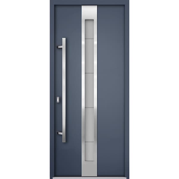Vdomdoors Steel Door Deux 1717 Gray Graphite Stainless Inserts Single Modern Painted 36x80 DEUX1717EXD-GRE-W36xH80-RH-O - main