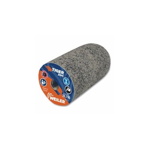 Weiler Tiger Grinding Plug, 1-1/2 in dia x 3 in Thick x 3/8 in-24 Arbor, 20 Grit, Zirconia Alumina, 12PK 804-68326 - main
