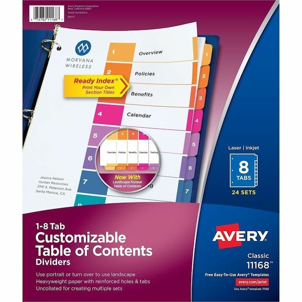 Avery reg Ready Index Customizable TOC Dividers, Multi AVE11168 - main