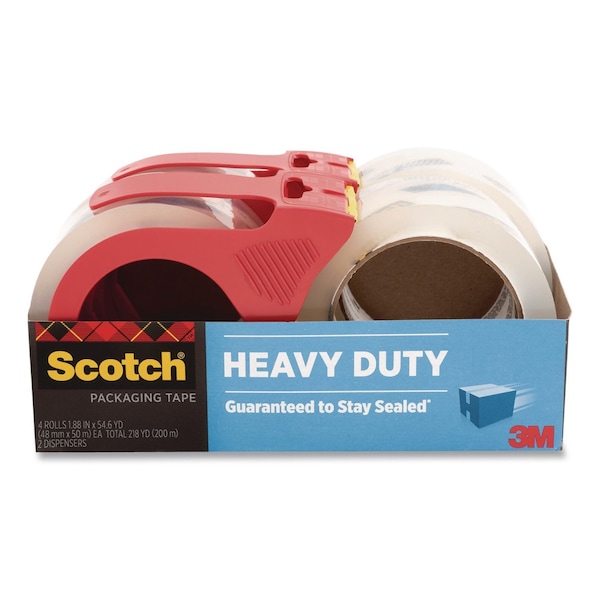 Scotch Heavy-Duty Packaging Tape with 2 Dispensers, 3"Core, 1.88" x 54.6 yds, Clear, 4PK 3850-4-2RD - main