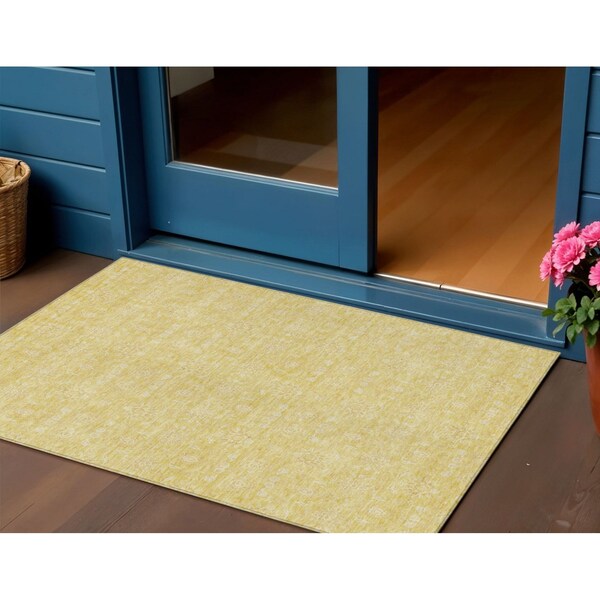 Homeroots 3' X 5' Yellow Gold And Ivory Floral Washable Indoor Outdoor Area Rug 582350 - main