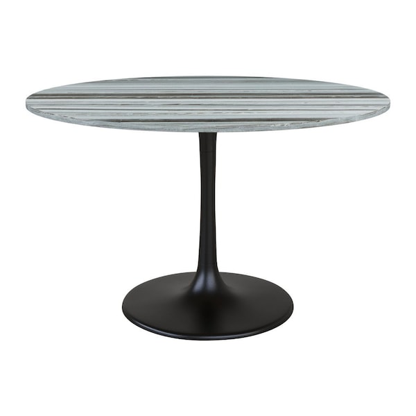 Homeroots 48" Gray and Black Marble and Aluminum Pedestal Base Round Top Dining Table 572219 - main