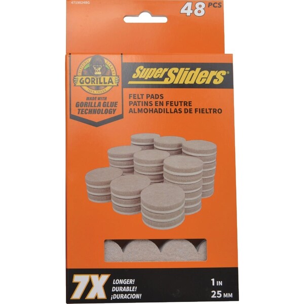 Gorilla Glue Super Sliders 1'' Beige Felt Pad, 48-Piece 4719024BG - main