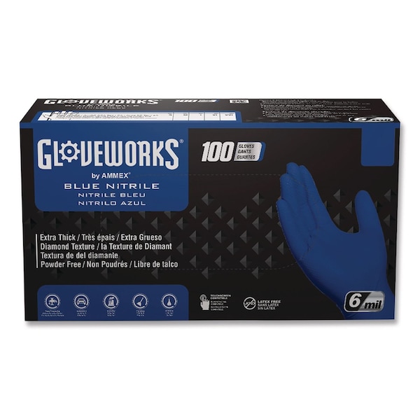 Gloveworks By Ammex HD Industrial Nitrile Gloves, Powder-Free, XX-Large, 6 mil Thick, 9.5" Long, Royal Blue, 1000PK GWRBN49100 - main