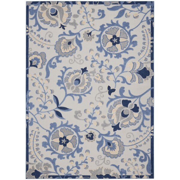 Homeroots 7' X 10' Blue Gray And Navy Blue Floral Indoor Outdoor Area Rug 546688 - main
