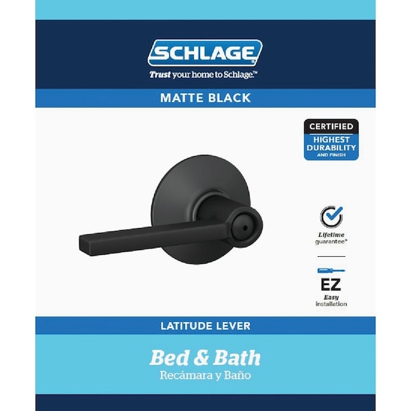 Schlage Latitude Matte Black Privacy Door Lever F40GLAT622 - main