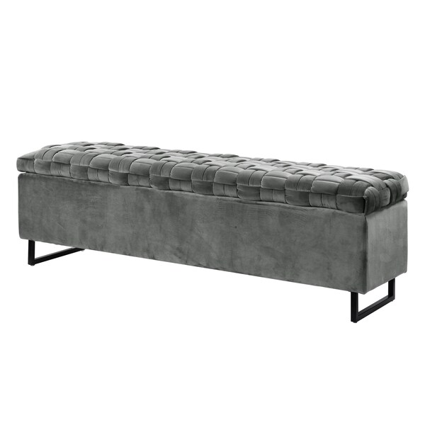 Homeroots 16" Gray Upholstered Velvet Bench with Flip top 530663 - main