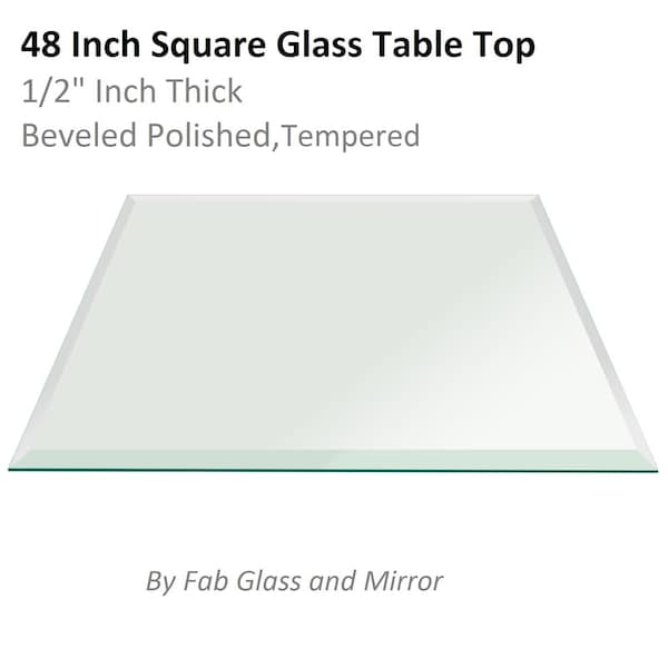 Fab Glass And Mirror 48in in Square 1/2in Thick Tempered Beveled Polish Radius Corners Glass Table Top, 48inch, Cle 48SQR12THBEAN - main