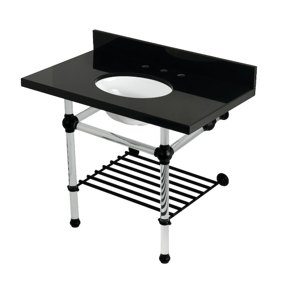 Kingston Brass 36-Inch Black Granite Console Sink with Acrylic Legs and Shelf, 8-Inch, 3-Hole KVPK3630KAB0 - main