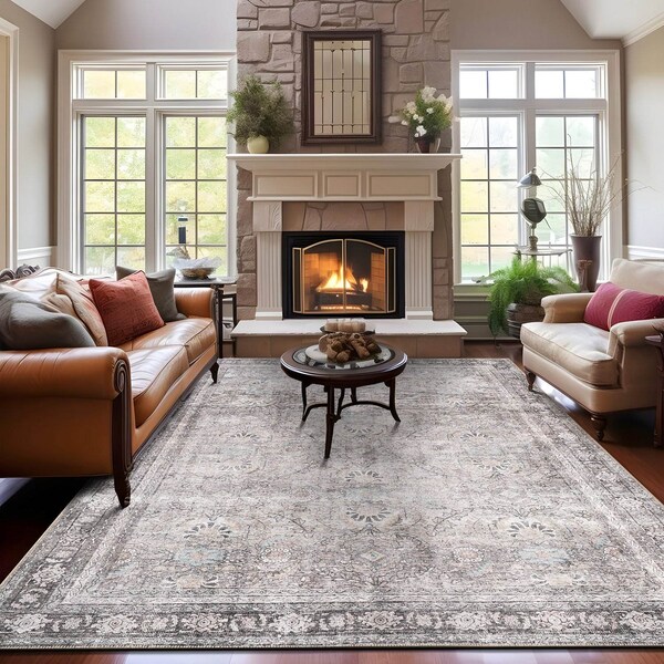 World Rug Gallery Vintage Inspired Machine Washable Non Slip Area Rug 9 ft x 12 ft Olive 6029OLIVE9X12 - main