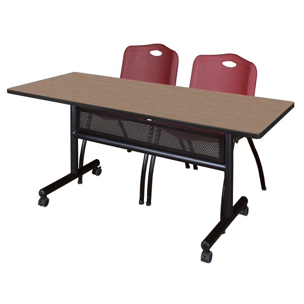 Regency Kobe Flip-Top Privacy Nesting Table W/ 2 M Stack Chairs, 60 in W, 30 in L, Noble Oak MKFTM6030NO47BY - main