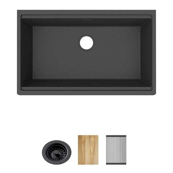 Elkay Quartz Classic 33" x 22" x 9-1/2" Single Bowl Undermount Workstation Sink 4pc Kit Matte Black ELGRU13322WOMB0 - main