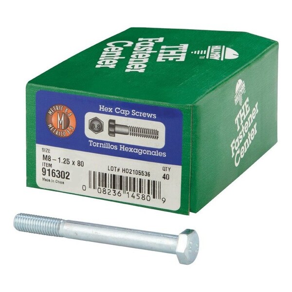 Hillman M8-1.25 mm D X 80 mm L Heat Treated Steel Hex Head Cap Screw, 40PK 916302 - main