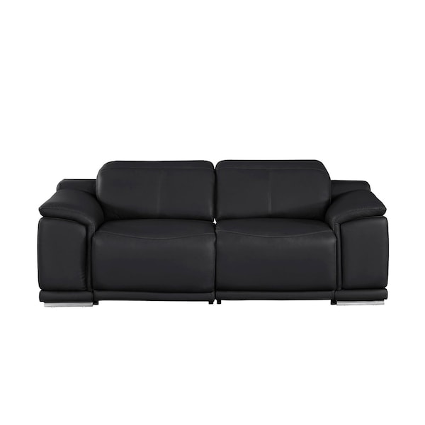 Homeroots 80in Black and Silver Leather Power Reclining Loveseat 643818 - main