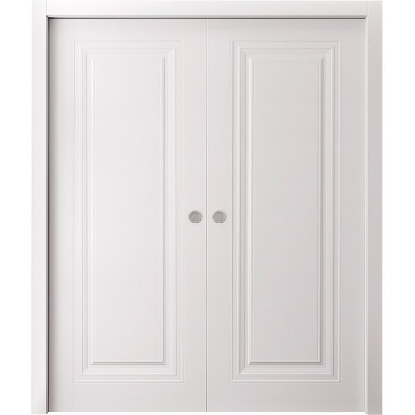 Sartodoors Sliding Double Pocket Doors 60 x 84 inches, BASIC 9111 White, Kit Rail Hardware, Solid Wood Inter BASIC9111DP-SKIN-6084 - main