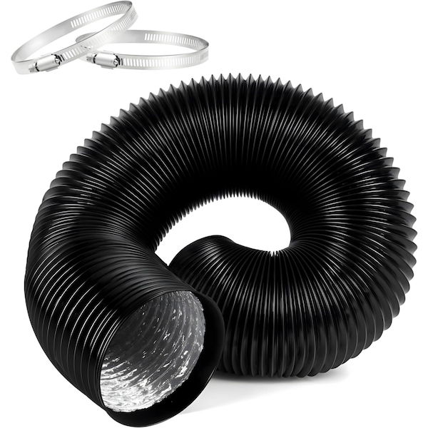 Ipower HealSmart 4in 16 Ft Aluminum Ducting Flexible, Heavy-Duty Four-Layer Protection with 2 Duct Clamps, GLDUCT4X16CPVCBLK - main