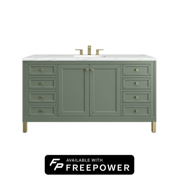 James Martin Vanities Chicago 60 in. Single Vanity, Smokey Celadon, w/ 3 CM Ethereal Noctis Silestone Top 503-V60S-SC-FENC - main