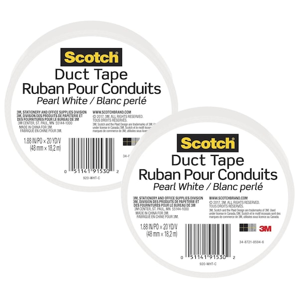 Scotch Duct Tape for Artists, 1.88 in x 20 yd (48 mm x 18.2 m), White, 2PK 920-WHT-C - main