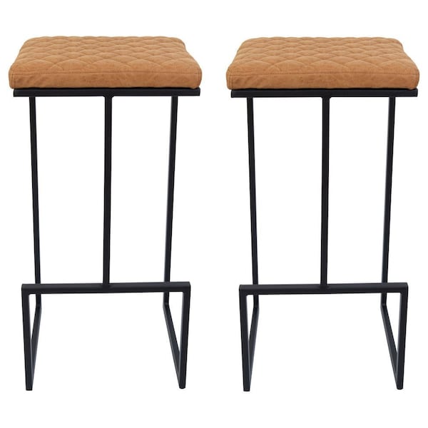Leisuremod Quincy Leather Bar Stools with Metal Frame, Light Brown, 2PK QS29BR2 - main
