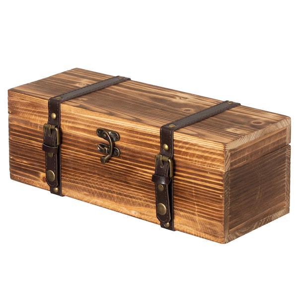 Vintiquewise Vintage Wooden Wine Single Bottle Holder Gift Box with Decorative Brass Accents QI004867 - main