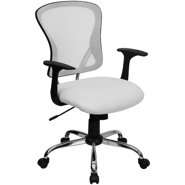 Flash Furniture Task Chair, 18" to 22", Fixed Arms, White H-8369F-WHT-GG - main