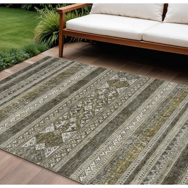 Homeroots 9' X 12' Taupe Beige And Ivory Southwestern Washable Indoor Outdoor Area Rug 582870 - main