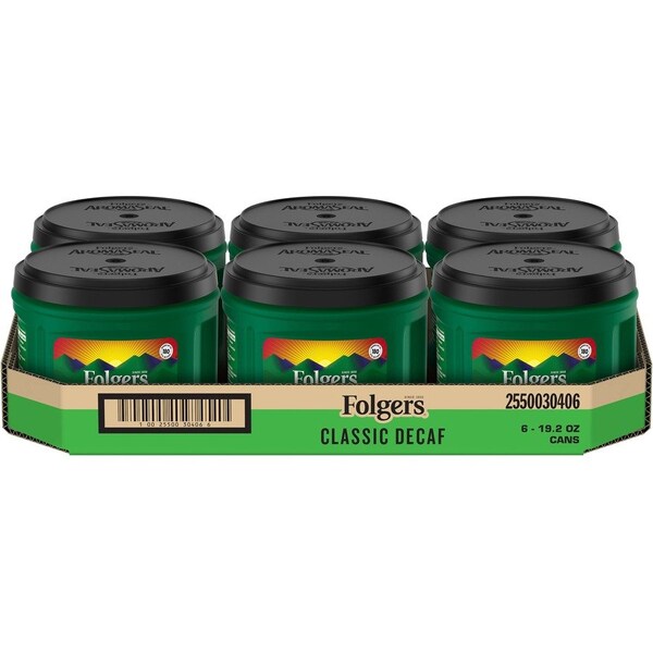 Folgers Coffee Classic Roast Decaf, Can, Decaffeinated, 6 PK 00374CT - main