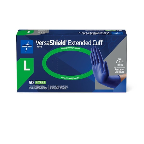 Medline VersaShield Extended Cuff Powder-Free Nitrile Exam Gloves, Size L, 500PK VS711L - main