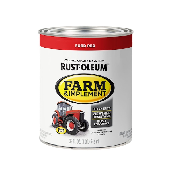 Rust-Oleum Exterior Paint, Gloss, Oil Base, Ford Red, 1 qt 280155 - main