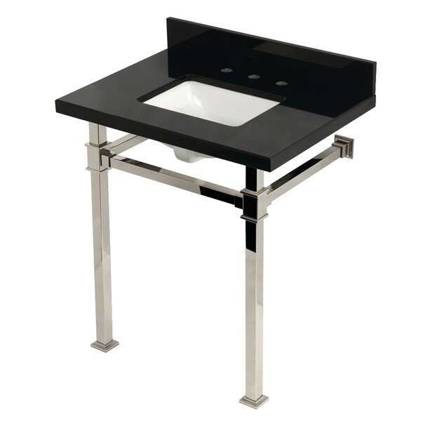 Kingston Brass 30-Inch Black Granite Console Sink with Stainless Steel Legs, 8-Inch, 3-Hole KVPK30KSQ6 - main