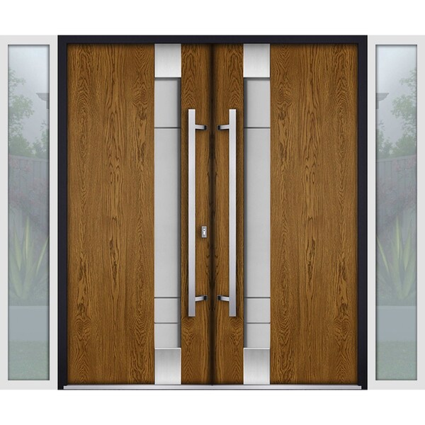 Vdomdoors Steel Double Doors Deux 1713 Natural Oak 2 White Sidelight Exterior Windows Stainless Inserts Doubl DEUX1713DEXD-OAKW-RH-W16+72+16 x H80 - main