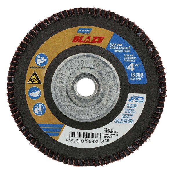 Norton Abrasives Fiberglass Flap Disc, 4-1/2"x5/8" to 11" 66261096435 - main