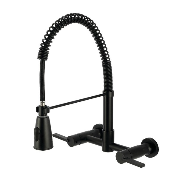 Kingston Brass Double-Handle Wall-Mount Pre-Rinse Bridge Kitchen Faucet, Matte Black GS8280CTL - main