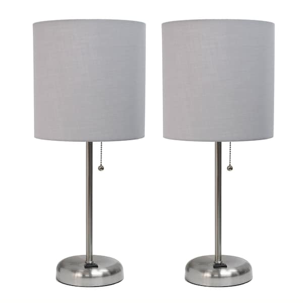 Homeroots Set of Two 20" Silver Metal Table Lamp With Gray Drum Shade 643201 - main