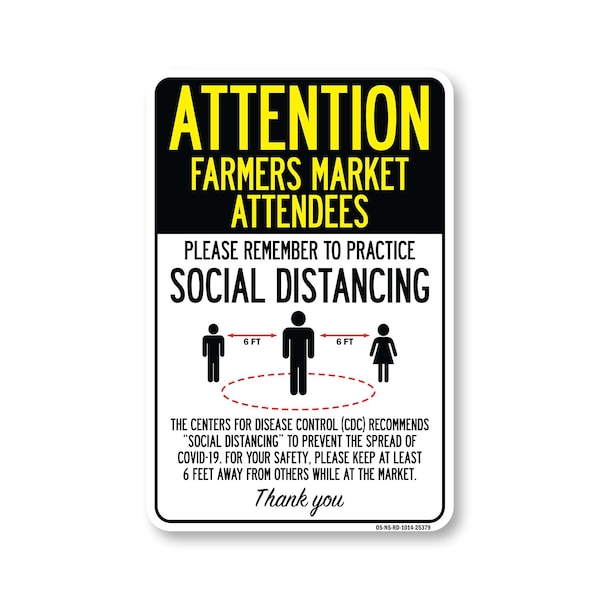 Signmission PSA Farmers Market Attendees Practice Social Distancing 14in X 10in Wall Graphic, NS-RD-1014-25379 OS-NS-RD-1014-25379 - main