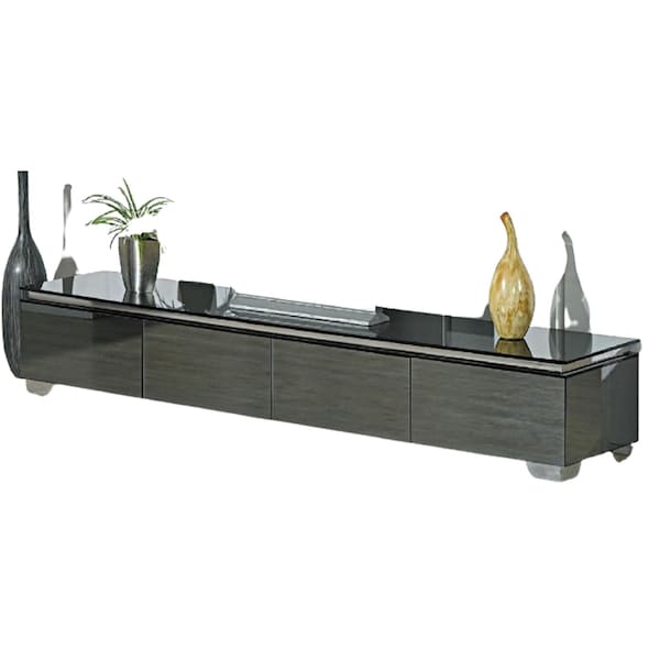 Homeroots 71in Gray Glass Cabinet Enclosed Storage Mirrored TV Stand 555130 - main