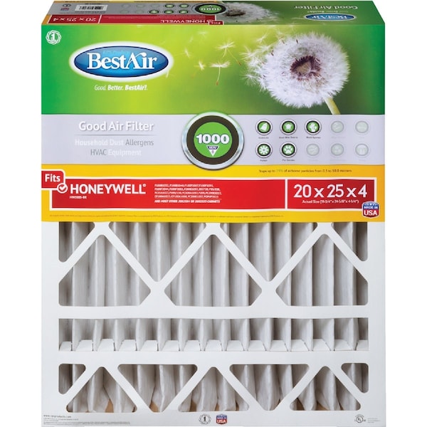 Bestair 20'' x 25'' x 4'' Honeywell MERV 8 Deep Pleat Furnace Filter HW2025-8R - main