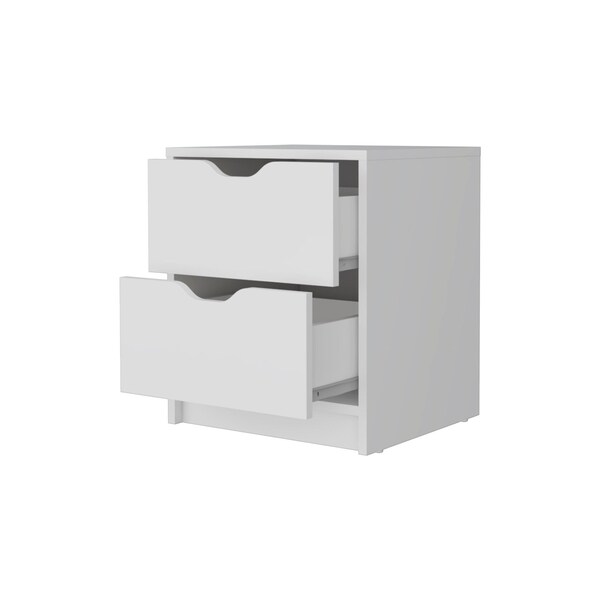 Homeroots 19" White Wood Two Drawer Nightstand with Integrated Tech 518175 - main
