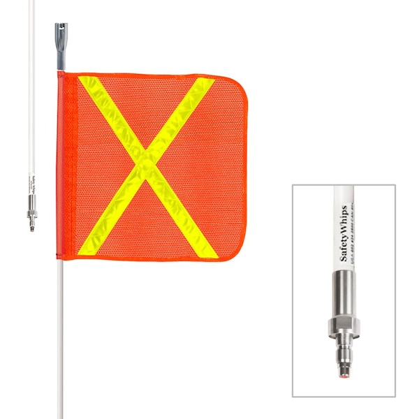 Safetywhips Warning Whip Heavy Duty Whip with Flag, White Whip, Orange Flag, Yellow Reflective X, 96 Length SW08QD-X - main
