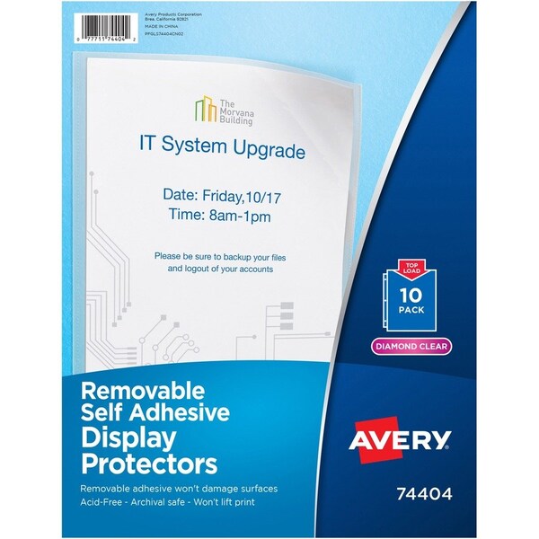 Avery Dennison Avery Removable Self Adhesive Display Protector, 8-1/2inW x 11inH, Clear, 10/PK 74404 - main