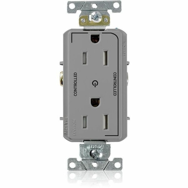 Leviton Dec Plus Dup 15A 125V TR 2Mrk-Ctrl Gry TDR15-S2G - main
