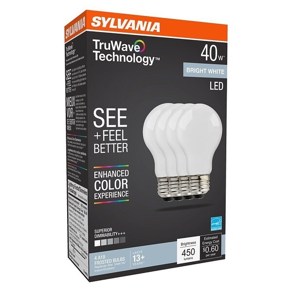 Sylvania Natural LED Bulb, A19 Lamp, 40 W Equivalent, E26 Medium Lamp Base, Dimmable, Frosted 41296 - main