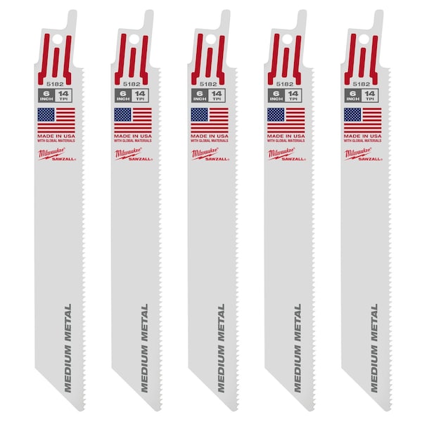 Milwaukee Tool 6" 14 TPI SAWZALL Blades (5 Pk) 48-00-5182 - main