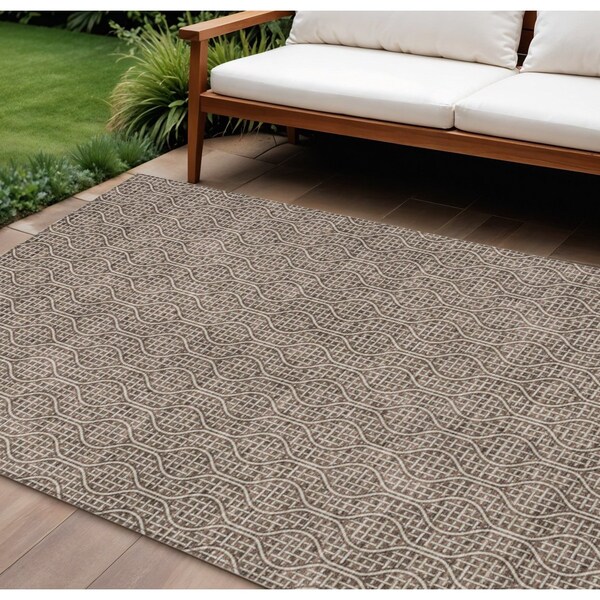 Homeroots 9' X 12' Brown And Beige Geometric Washable Indoor Outdoor Area Rug 595635 - main