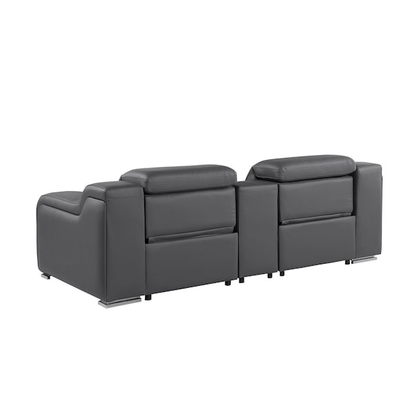 Homeroots 89in Dark Gray and Silver Italian Leather Power Reclining Loveseat With Storage 633756 - main