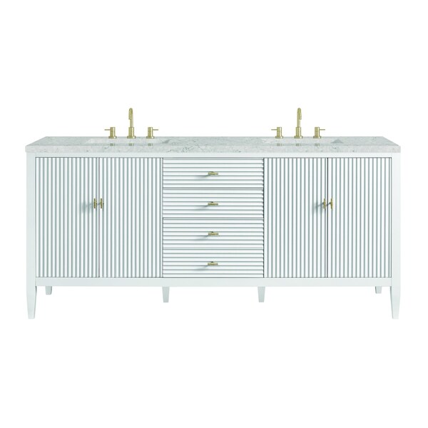 James Martin Vanities Myrrin 72in Double Vanity, Bright White w/ 3 CM Eternal Jasmine Pearl Silestone Top 485-V72-BW-FEJP - main