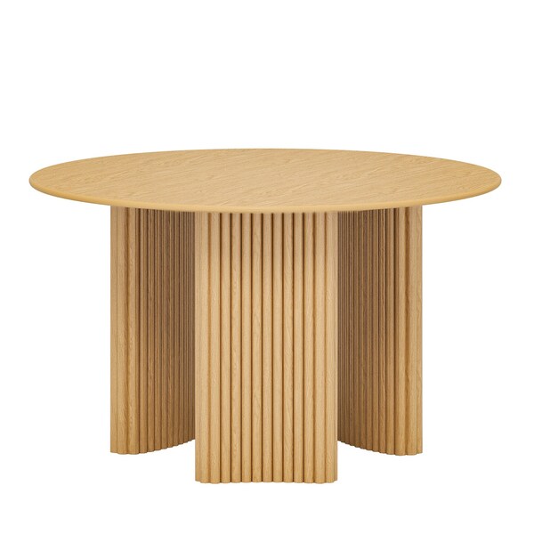 Homeroots 46" Natural Solid Wood Three Leg Base Round Top Dining Table 720688 - main